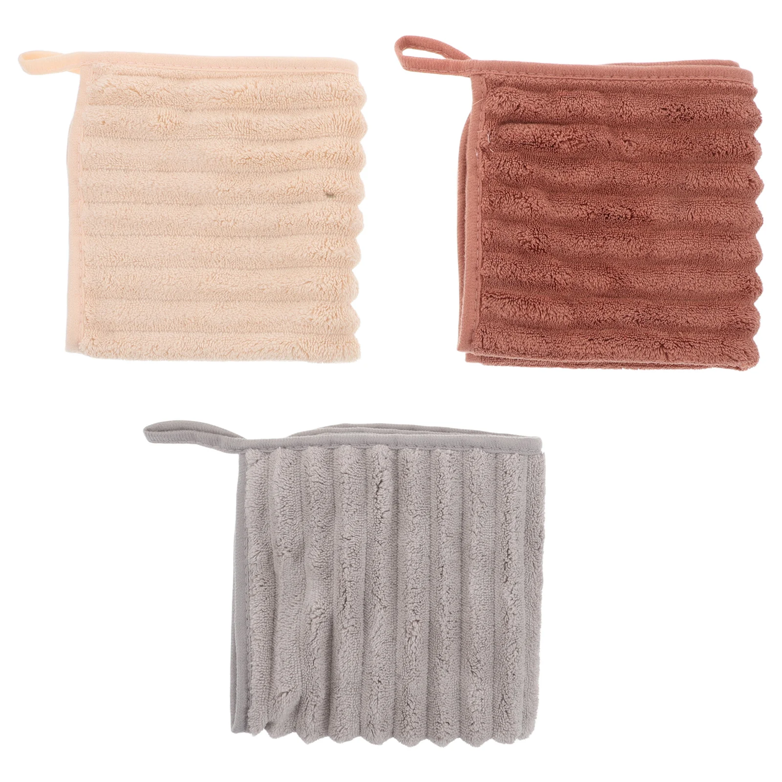 

3pcs Bath Towels for Bathroom Coral Fleece Thick Dry Absorbent Striped Hanging Loop Travel Gym Face Hand Wash Rags