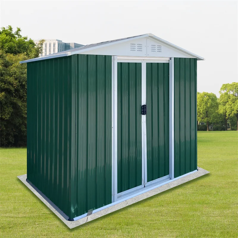 

6x4FT Apex Roof Metal Shed Galvanized Steel Aluminum Alloy Frame Anti-Corrosion Outdoor Storage for Garden Furniture Bikes Tools