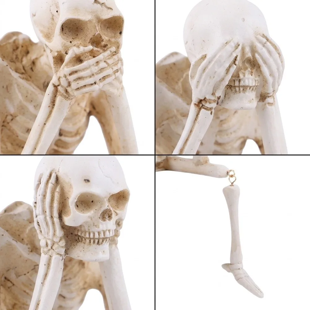Spooky Tabletop Figure Halloween Skeleton Resin Classic Three Monkeys Motif Compact 8x9x20cm Size Conversation Starter Piece