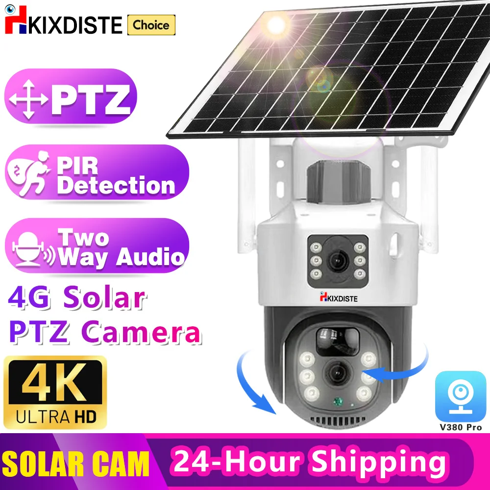 Imagem -01 - Câmera Ptz de Lente Dupla ao ar Livre Painel Solar Segurança Cctv Bateria Embutida Câmera Pir Cartão Sim Wifi 8mp 4k ip V380 Pro camera ptz de lente dupla ao ar livre painel solar seguranca cctv bateria embutida camera pir cartao sim wifi 8mp 4k ip v380 pro 01