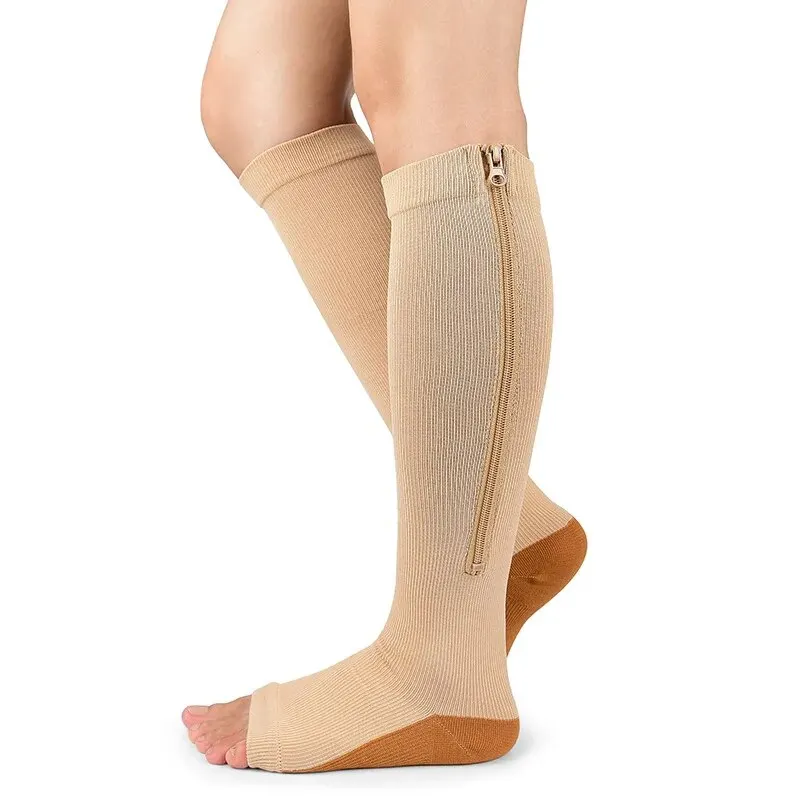 Zipper Compression Open Toe 15-20 MmHg Stockings for Men and Women - Lightweight Compression Socks for Pregnant Women