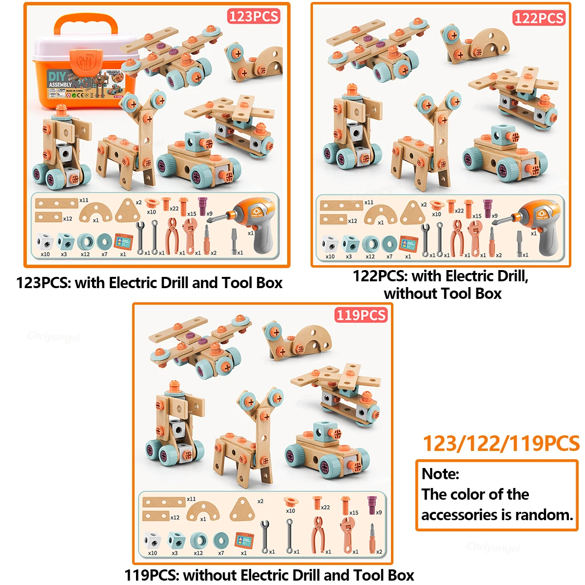 مجموعة أدوات الأطفال DIY مجموعة ألعاب تجميع الجوز أدوات بناء الجذعية ألعاب مونتيسوري هدايا لصبي فتاة ، صندوق أدوات الحفر الكهربائية اختياري