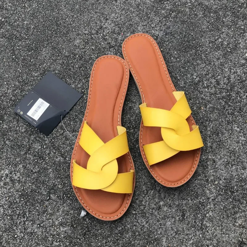 Summer Women Sandals Shoes Summer Style Fashion PU Leather Interlocking Surface Female Slippers Solid High Quality Woman Slides