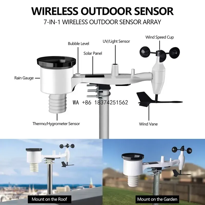 Wmwmnu for Ecowitt WS2320 WiFi Weather Station Wireless Outdoor Solar Powered 7 in 1 Sensor LCD Console Display