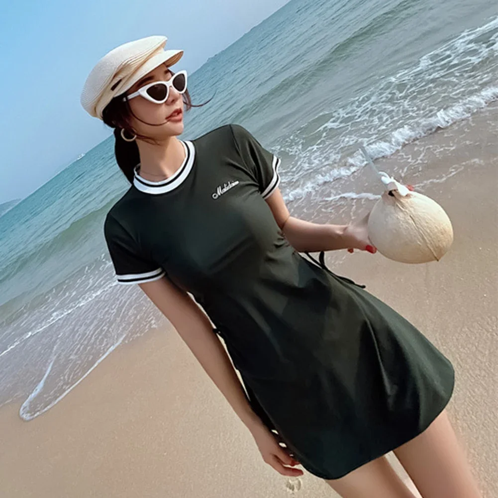 Professional Swimsuit One-Piece Skirt With Leggings Waist Side Drawstring Sports Swimsuit Hot Spring Pool Conservative Bikini