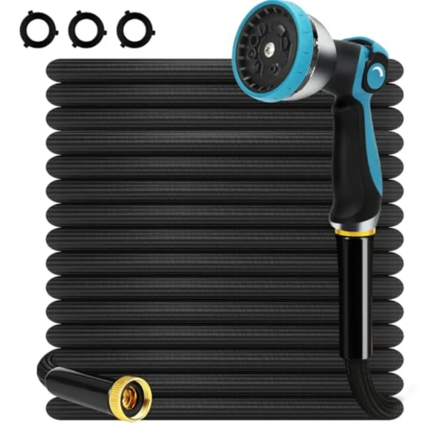 

Non-Expandable Garden Hose 100Feet Kink Free Flexible Water Hose with 10-Pattern Spray Nozzle, 3/4" Brass Connectors, Leak Proo