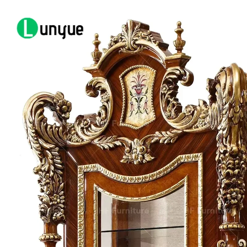 Hand Carved French Solid Wood Wine Cabinet Classical Painted Home Bar Storage Furniture High Quality Display Cupboard
