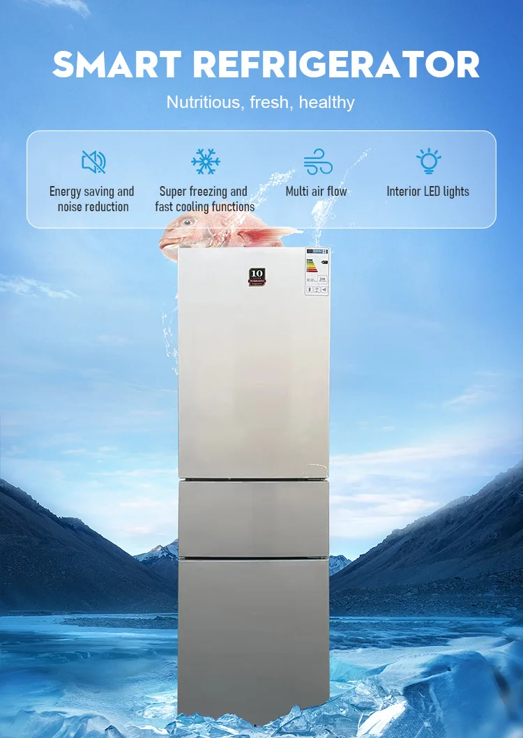 Three-door refrigerator, small and medium-sized household direct cooling three-door three-temperature medium door soft freezing