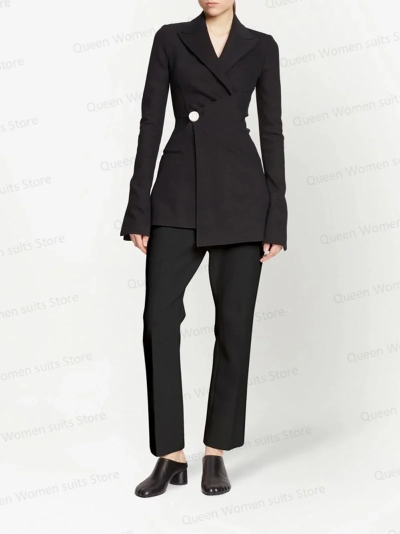 Black Women Pants Suits Set Blazer 2 Pieces Jacket+Trousers Formal Prom Dress Autumn Spring One Button Coat Tailored Made