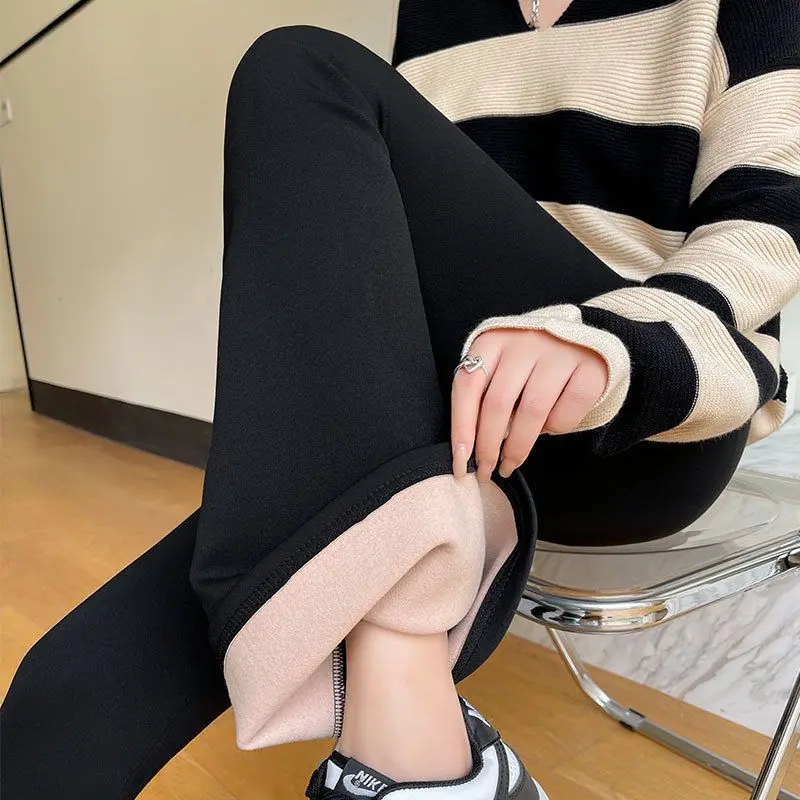 High Waist Fce Lined arkskin Trousers Fitn Yoga Pants Leggings Bla Bot Spring Autumn Winter Women's Faion