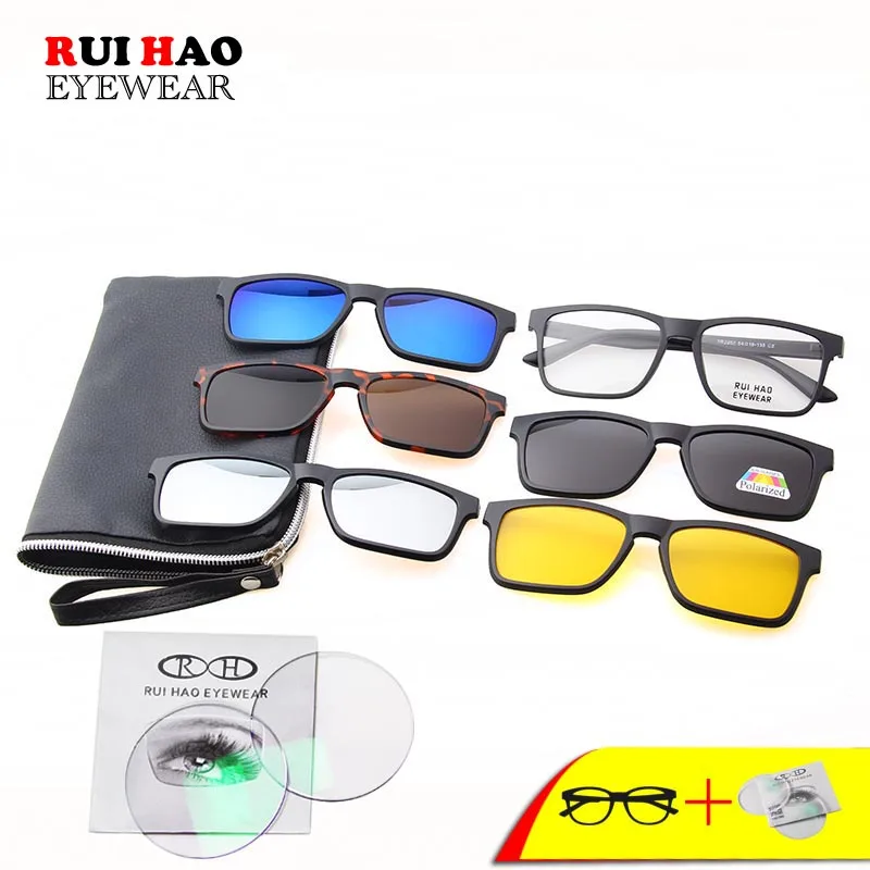 Rectangle Prescription Glasses Men Customize Recipe Eyeglasses Spectacles Frame Wiht 5 PCS Clip on Sunglasses TR2202