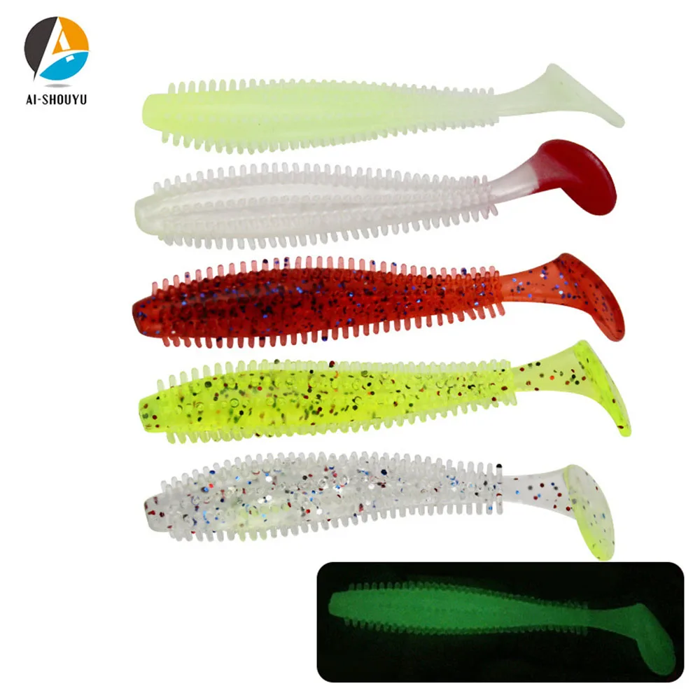 

AI-SHOUYU 5pcs New Soft Fishing Lures Tackles Bait 6cm 9cm PVC Worm Bass Fish Lure T-Tail Freshwater Saltwater Fishing Gear