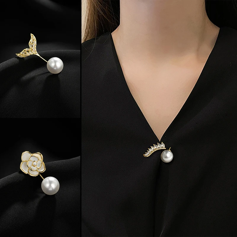 High-end exquisite human fishtail neckline anti-slip artifacts Pearl brooch buckle fixed clothing fashion pin accessories