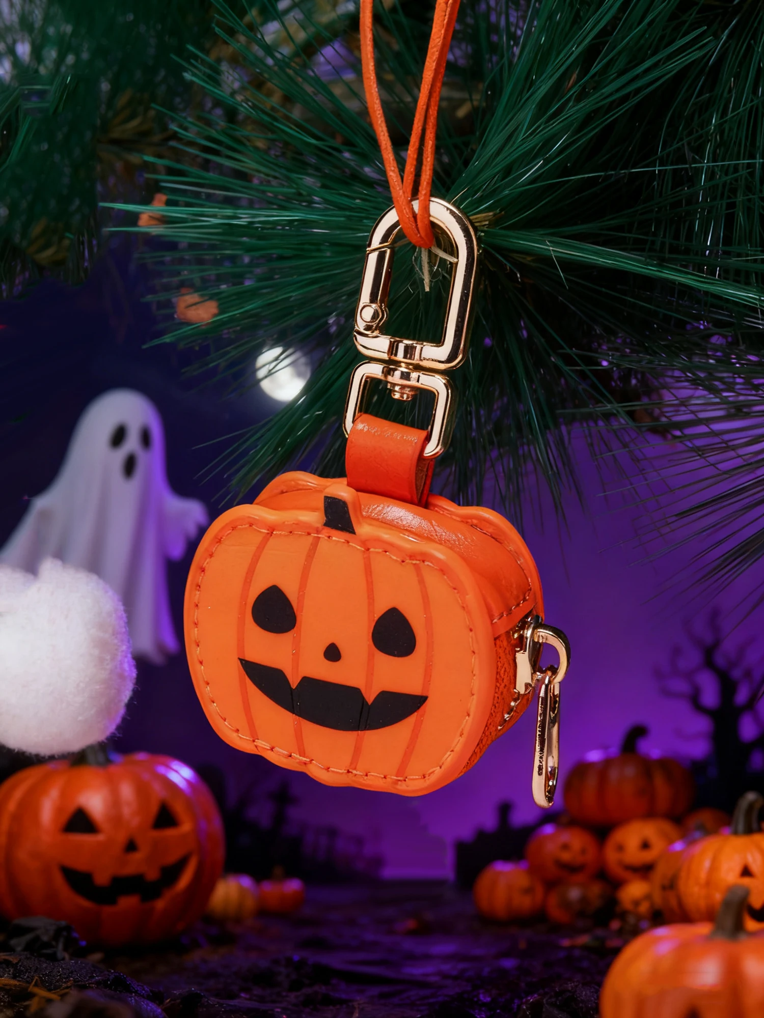 Modischer Halloween-Taschenanhänger, Niedlicher Mini-PU-Leder-Schlüsselanhänger, Accessoires, Kleines Taschen-Geschenk für Mädchen
