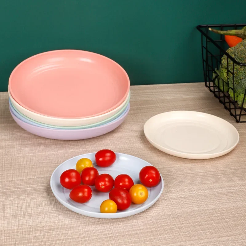 15/20 Cm Round Salad Dessert Dinner Plate Stackable Unbreakable Reusable Straw Dish Microwave Safe Fruit Plate for Dining Room