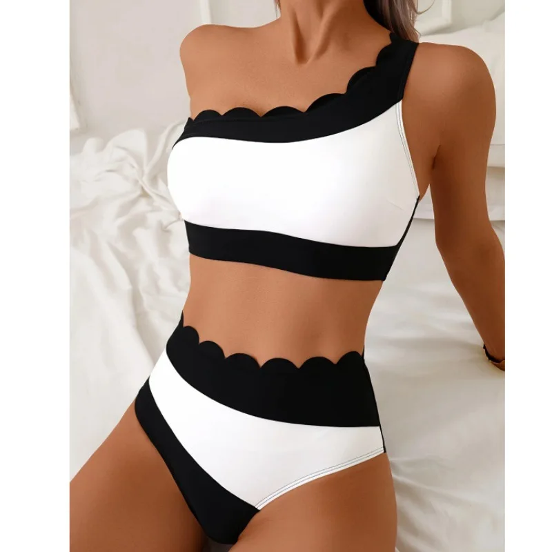 2026 New Arrival Two Piece Swimming Suit for Women Block Bikini Tank Top One Shoulder Sports Beach Bikinis