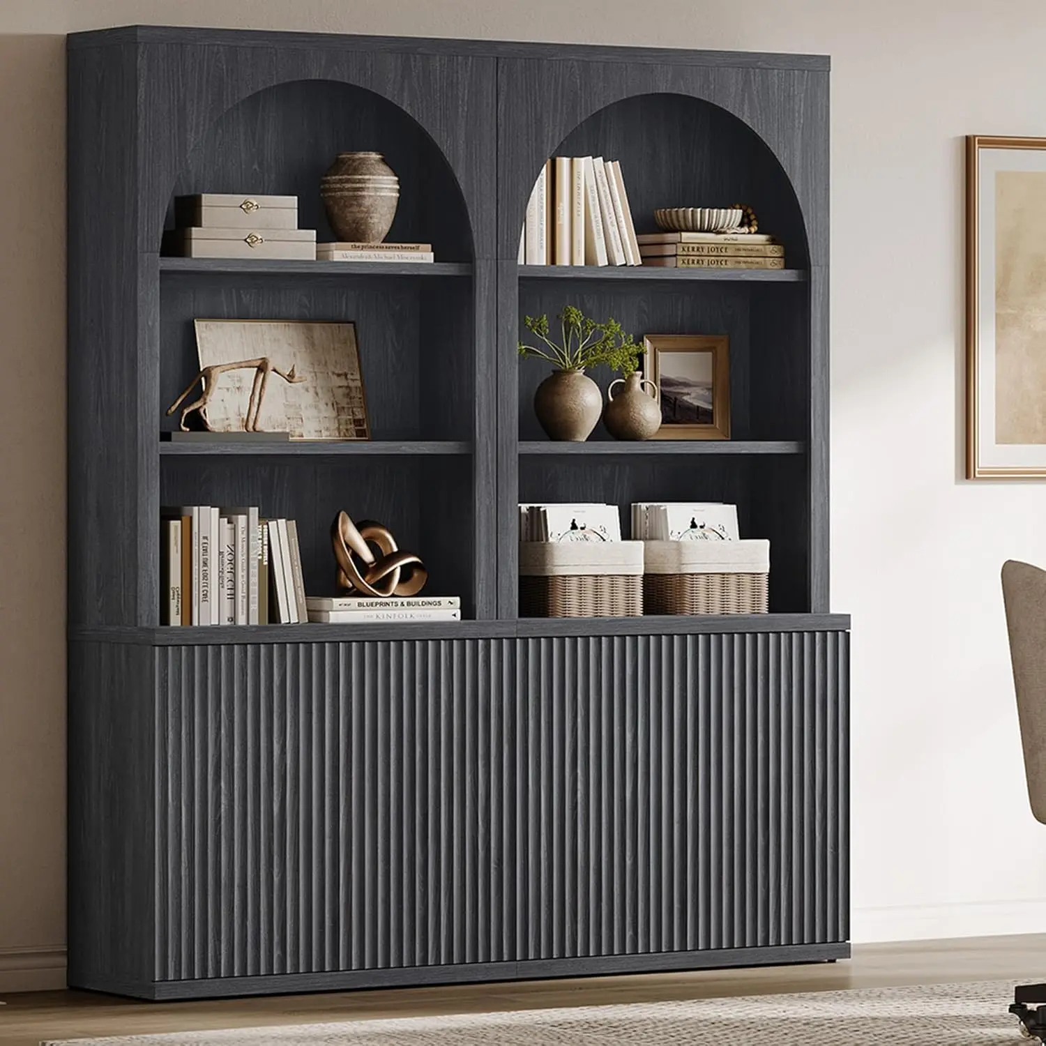 

Book Shelf 78" Tall Arched Cabinet Modern Bookshelf Bookcase Large Bookcase with Doors Storage Wide Book Shelves, Customized