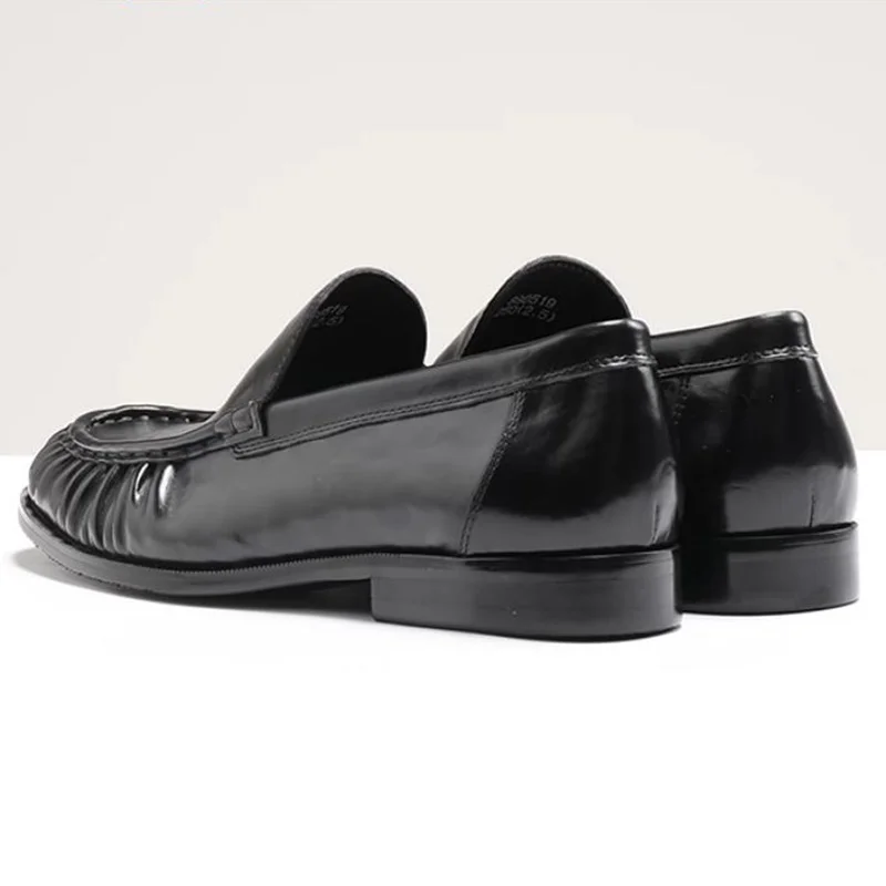 Top-layer Cowhide Hand-grip Pattern Craftsmanship Sheepskin Lining slip-on Casual Leather Shoes Man Soft Loafers Dress Shoes