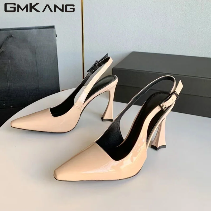 

Women Pumps Pointed Toe Genuine Leather Shoes Women Spring Summer Party Shoes Female Back Zipper High Heels Shoes Woman