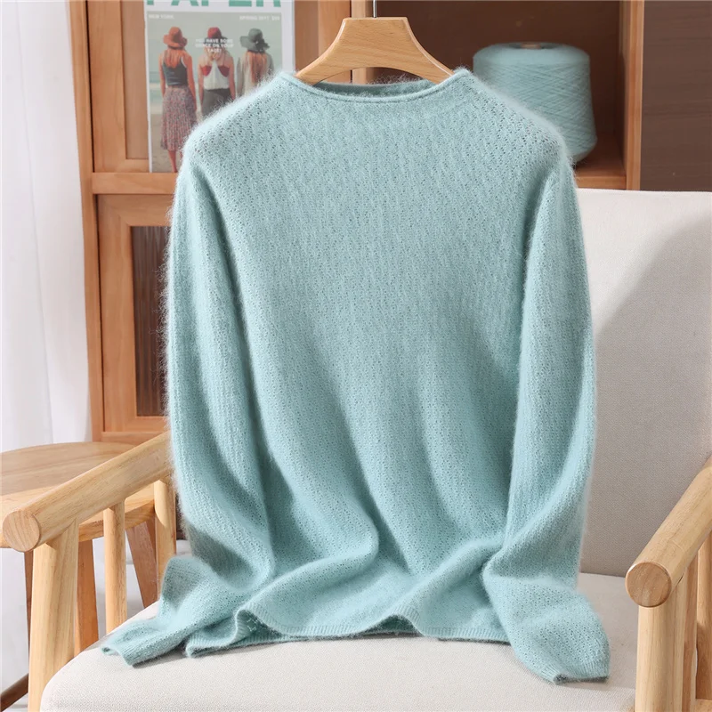 基本的な 100% ミンクカシミヤファッション O ネック無地セータープルオーバー長袖女性快適な優しいソフト服トップ