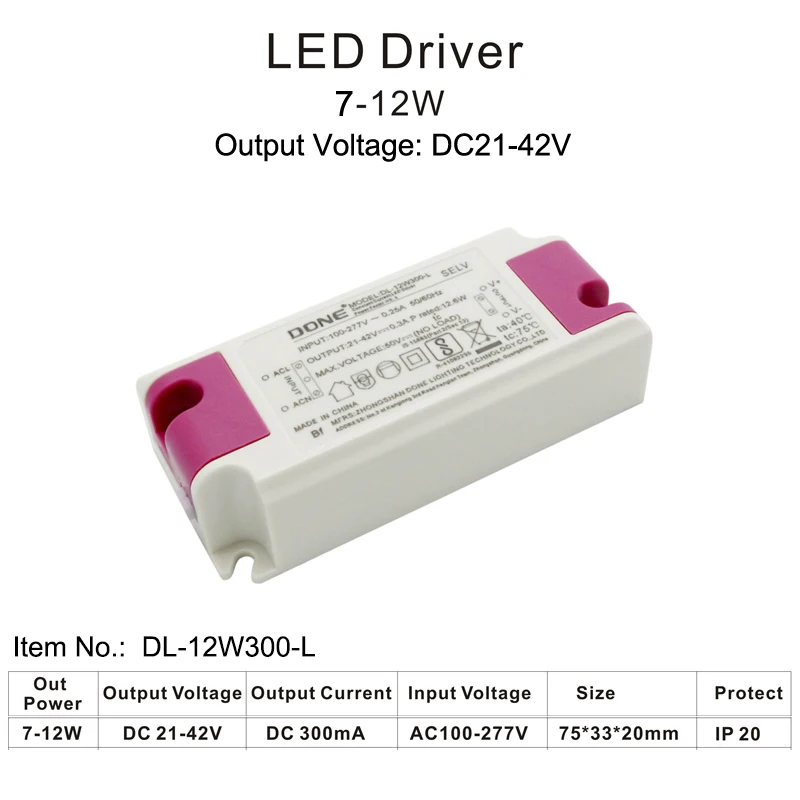 LED power supply Driver 8-12W LED down lights Spot light Constant Current 300mA Universal Transformer 100-277V  DL-12W300-L