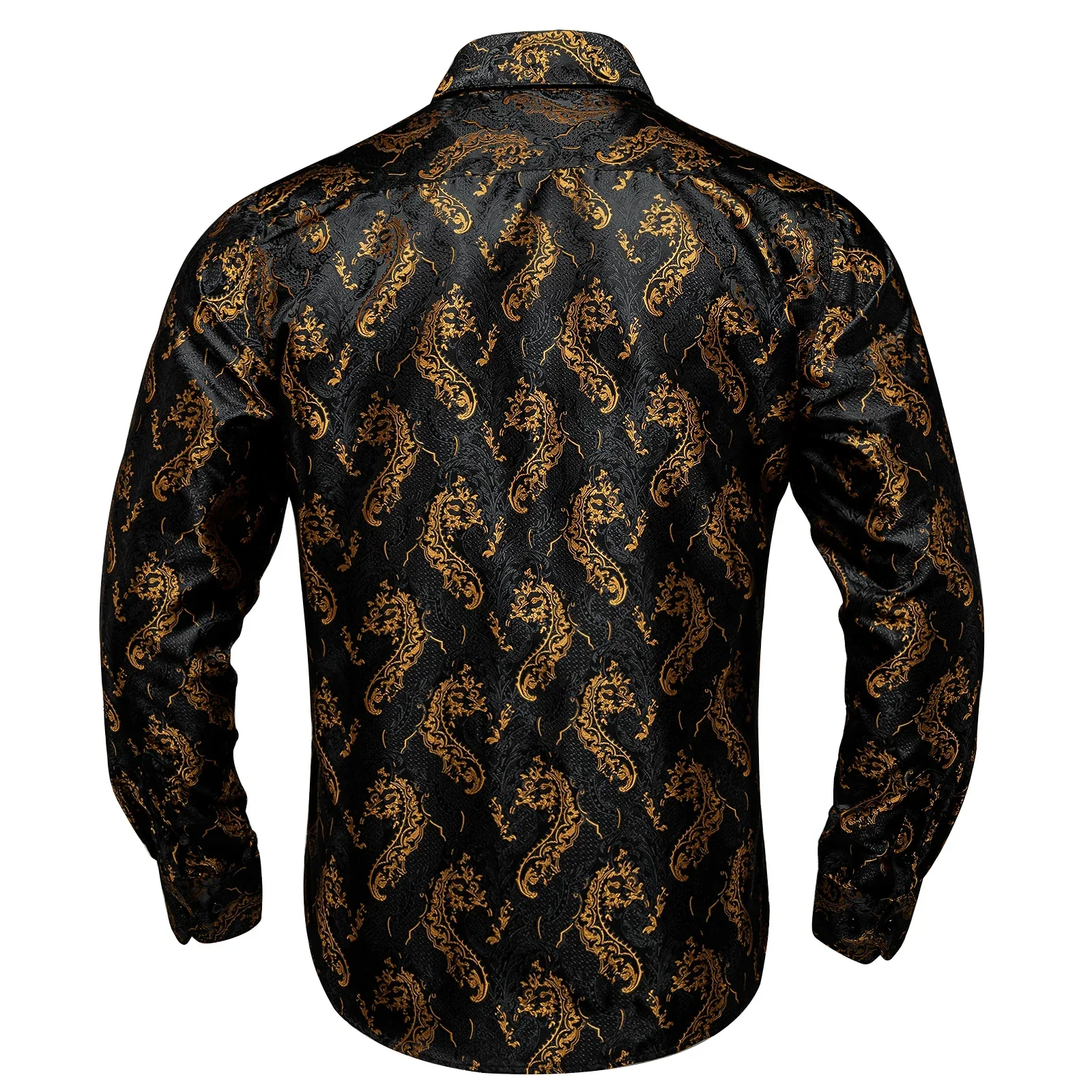 Black Gold Paisley Men Shirt Casual Long Sleeve Shirts For Men Business Office Shirt Slim Fit Man Dress Shirts Men Clothing