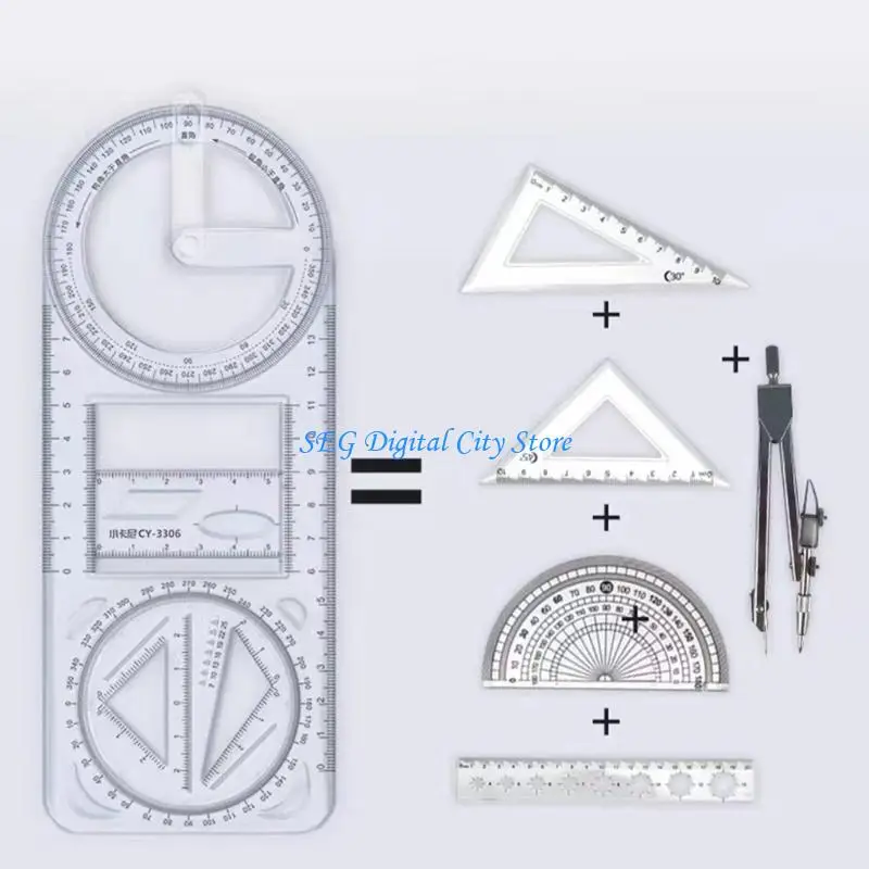 

U75B 3 Pcs Geometric Ruler Drawing Ruler Template Ruler Measuring Ruler Geometric Drafting Tool School Supplies