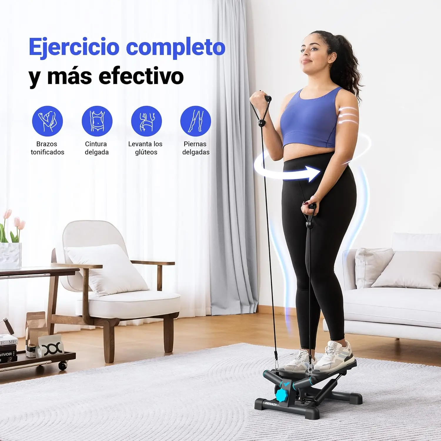 Silencioso, Mini Stepper de 150 kg, con Monitor LCD, Escalón de Balanceo hacia Abajo con Power Ropes para Entrenamiento