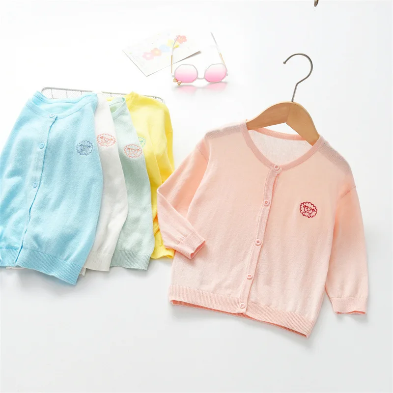 Girls' air conditioning shirt, thin design, summer new style, children's pure cotton knitted shirt, boys' sun protection clothes