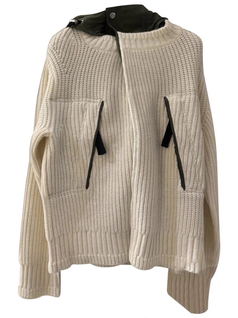 Casual Loose Women's Knitted Sweater Coat Hooded Long Sleeve Color Block Autumn Winter New Style Breathable Comfortable Cotto...