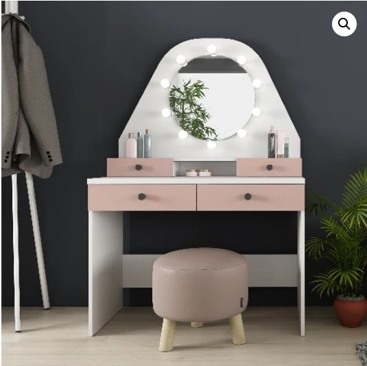 

Children Led Light Mirror Makeup Table Home Girls Wood Pink Cheap Vanity Glass Dresser Dressing Table in Bedroom for Kidspromote