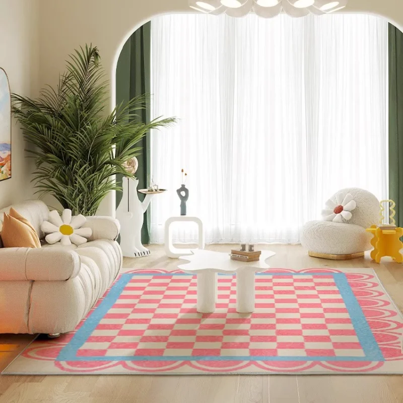 Cute Cloud Carpet Black White Plaid Window Rugs Funny Large Area Living Room Carpets Comfortable Soft Pink Lattice Bedroom Rug