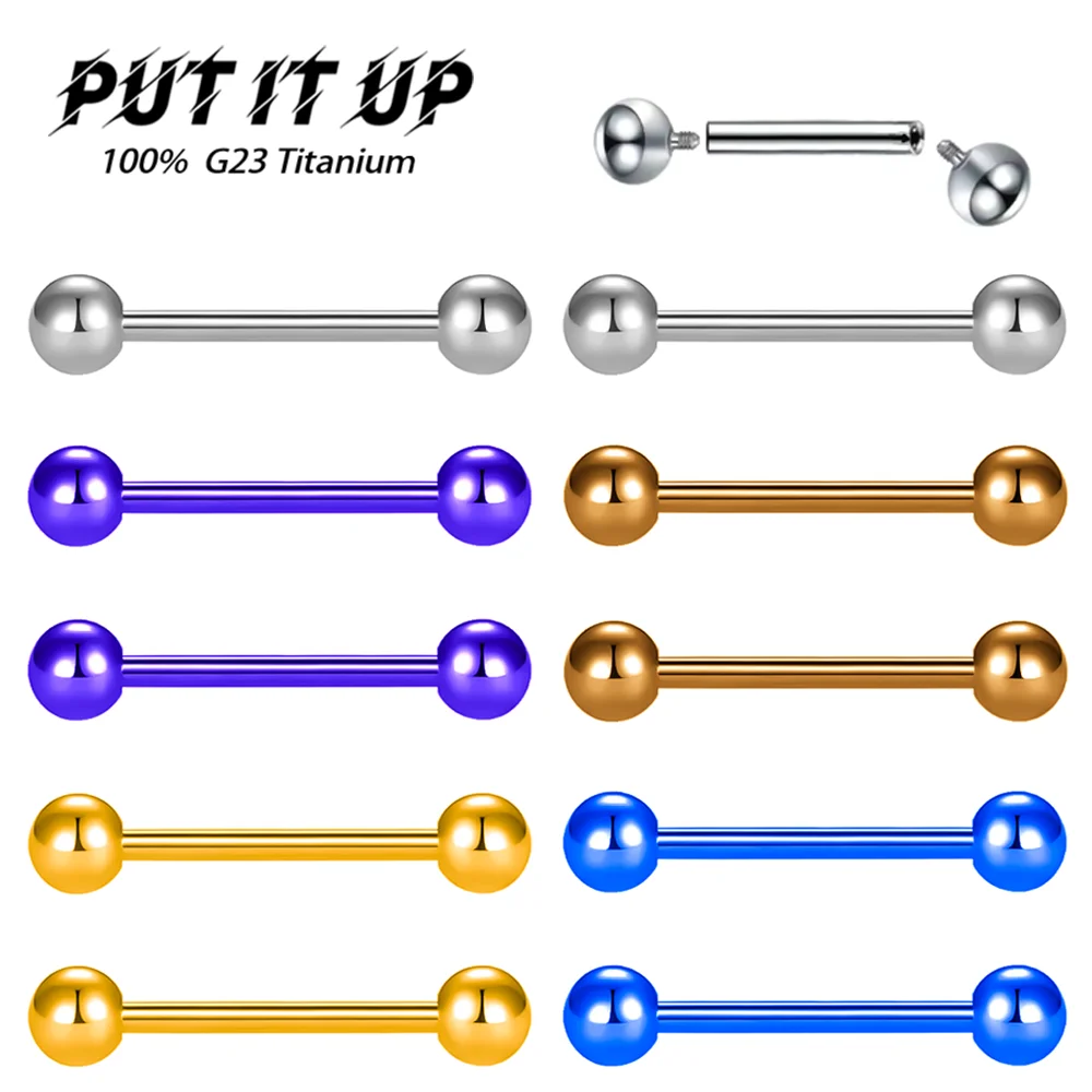 1/10 Pieces F136 Implant-Grade Titanium Alloy Straight Bar Ear Bridge 14G 16G Tongue Stud Anodised Body Piercing Jewellery