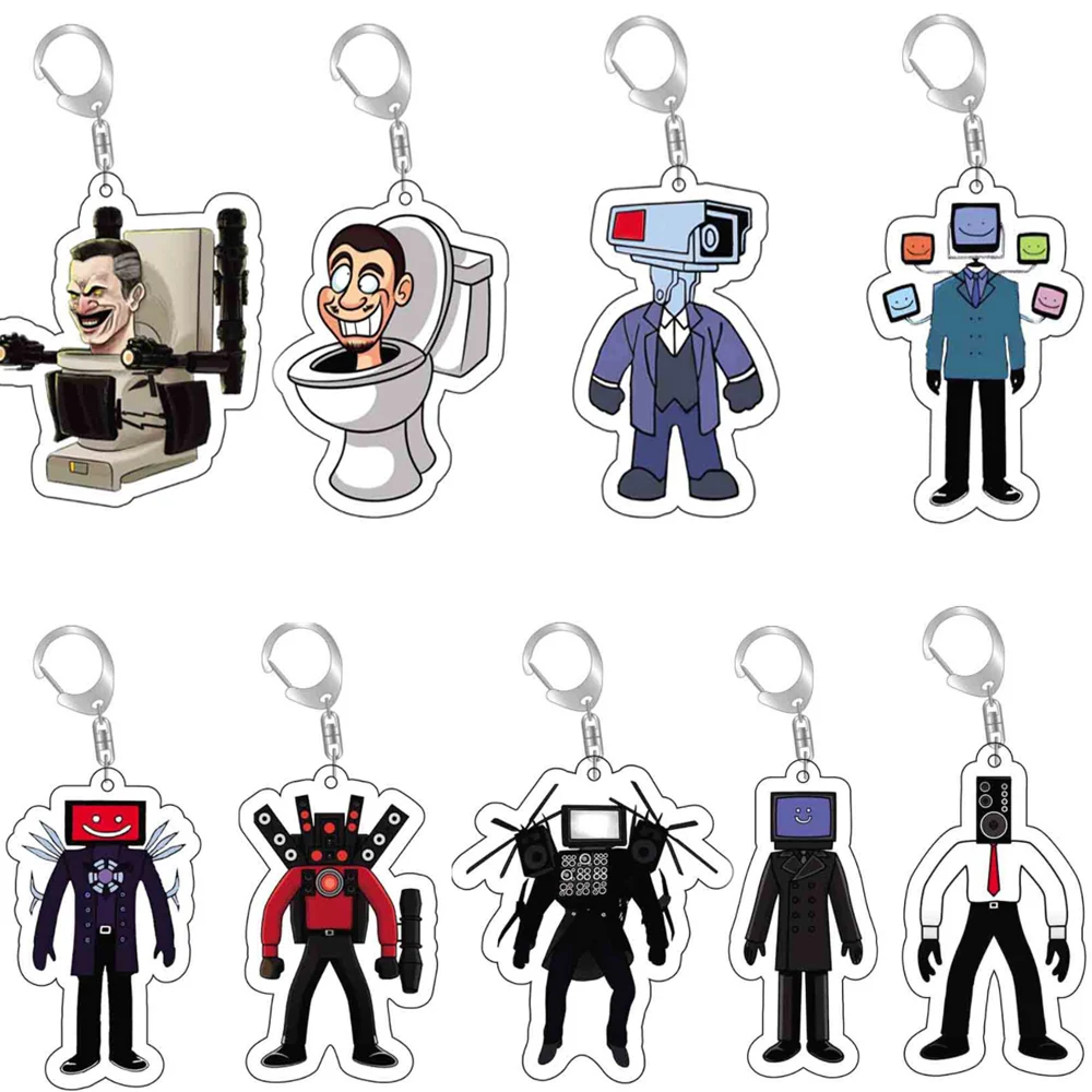 Funny Skibidi Toilet Keychain Skibidi DopToilet Tv Man Figure Toy Acrylic Keyring for Bag Pendant Key Chain Doll Gifts Wholesale