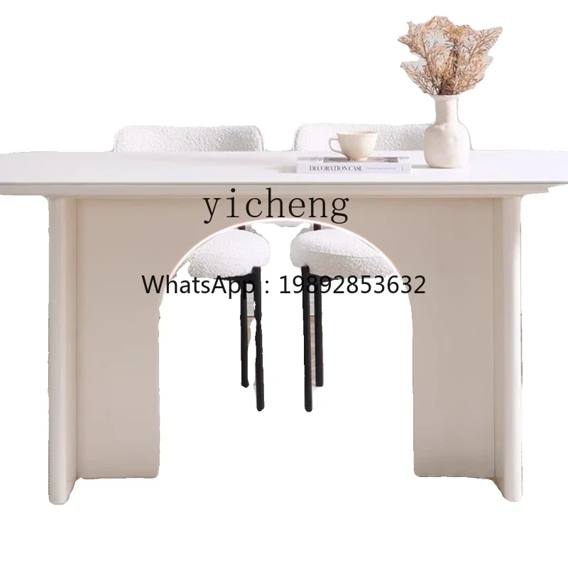 Z1 French Cream Wind Slate Dining Table Household White Retro Wind Solid Wood Dining Table and Chairs