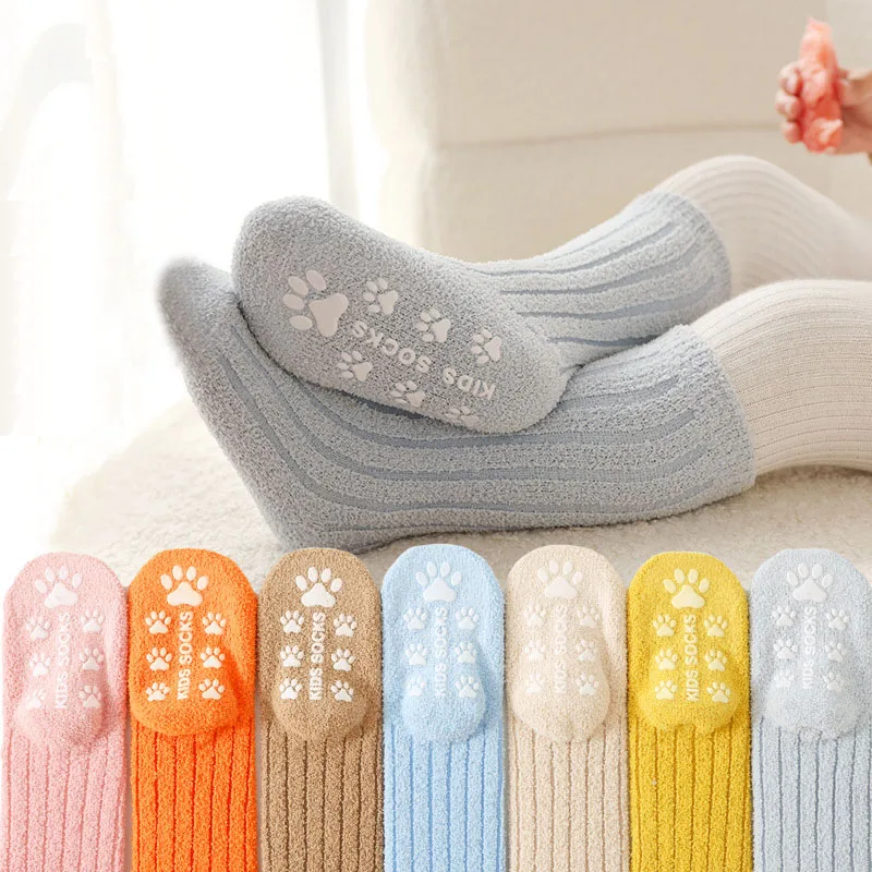 Coral Fleece Baby Anti Slip Floor Socks Girls Boys Toddlers Long Socks Winter Warm Thick Indoor Grip Socks