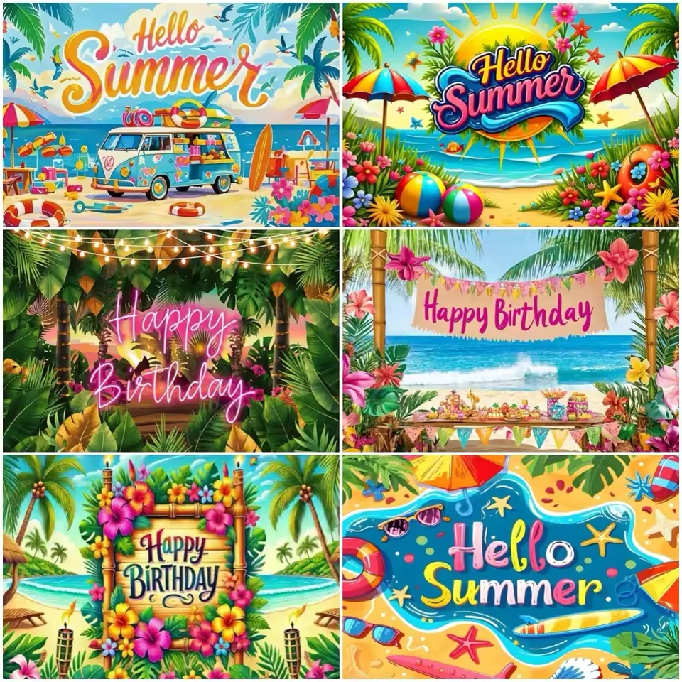 Decoraciones para fiesta de cumpleaños en la playa de Hawái, telón de fondo tropical con flamencos, pancarta para fotografía, accesorios de fondo para niños y adultos