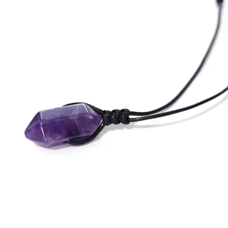 Natural Amethysts Crystal Stone Pendant Adjustable Rope Chain Quartz Collar for Women Men Jewelry  Wholesale