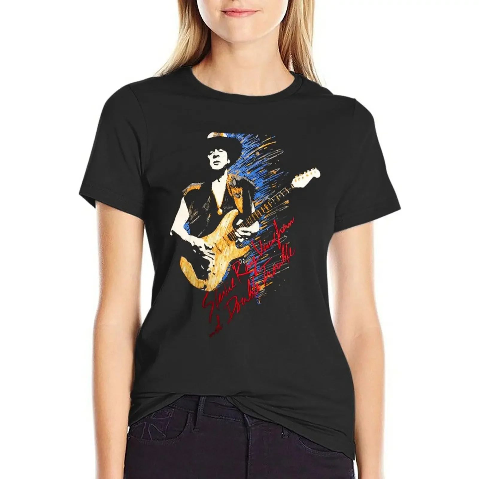 

Stevie Ray Vaughan T-Shirt hippie clothes Short sleeve tee Blouse korean Women's clothes