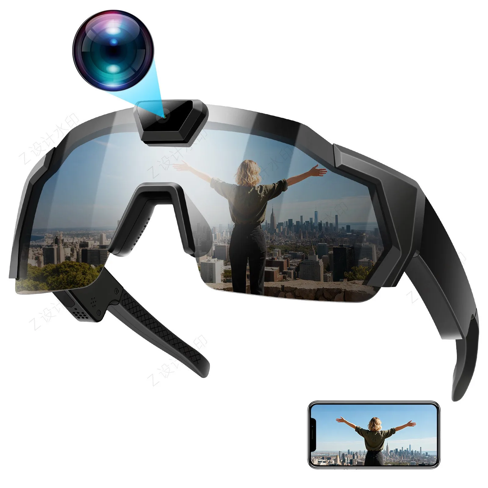 Smart Camera Glasses with HD Video Recording Photo Sunglasses Outdoor Cycling Dash Cam Support TF Card Mobile APP Video Playback