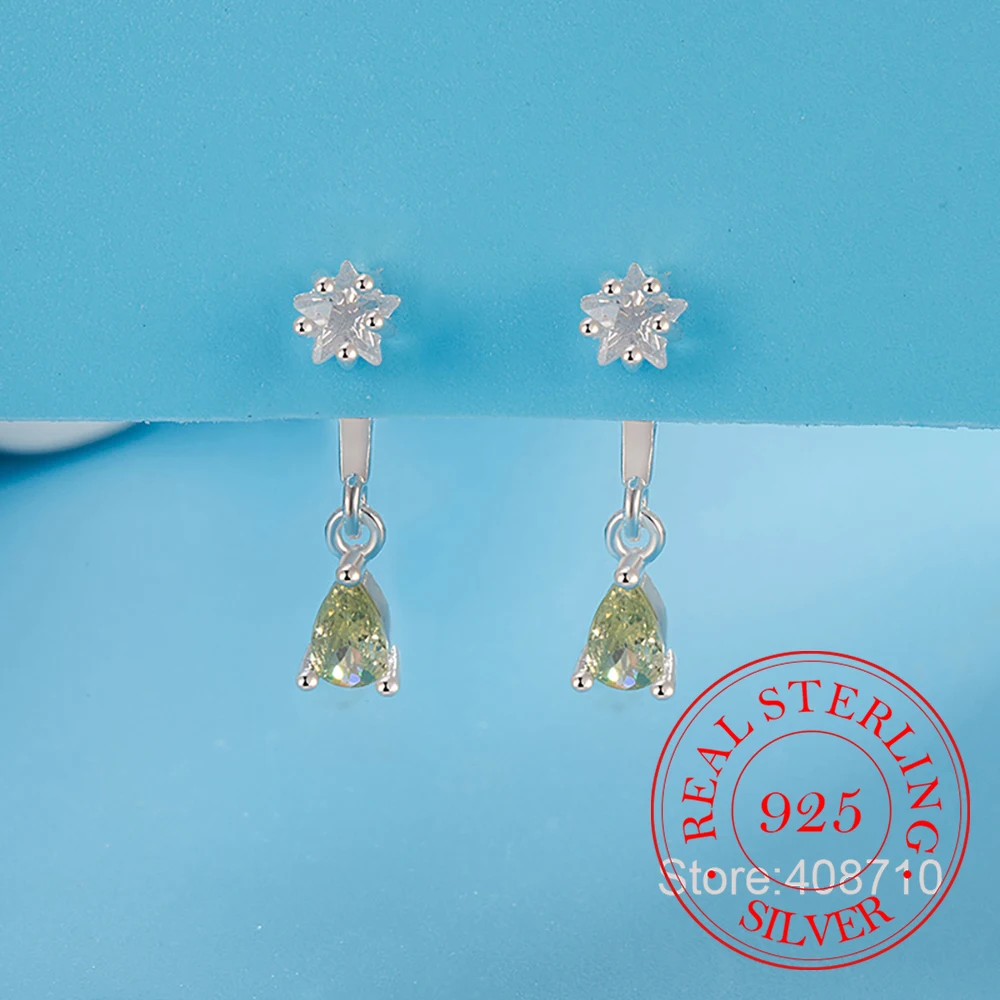 

Ювелирные изделия из стерлингового серебра 925, кристалл, пентаграмма, зеленые серьги-гвоздики в форме капли воды для женщин, ювелирные изделия для свадебной вечеринки для подруги, подарок