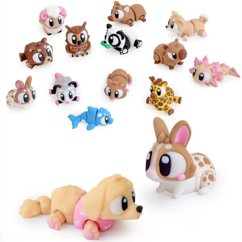 10/20pcs 3D Printed Simulation Animal Model Toys Cute Giraffe Owl Rabbit Figure Home Desktop Ornament Birthday Gift Sets