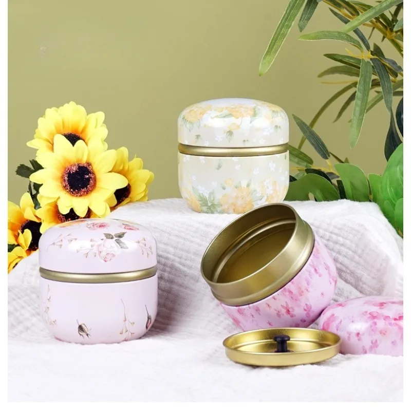 Tea Storage Tin, Air Tight Sealed Round Canister for Tea Coffee Sugar Flower, Kitchen Container Organizer Storage Box