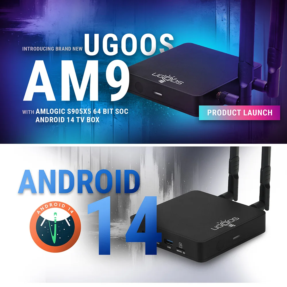 UGOOS AM9 Amlogic S905X5 ТВ-приставка Android 14 LPDDR4 4G64G Supoprt AI-SR, 4K HDR, WiFi6 BT5.2 1000M с голосовым пультом BT UGOOS AM9 Amlogic S905X5 ТВ-приставка Android 14 LPDDR4 4G64G Supoprt AI-SR, 4K HDR, WiFi6 BT5.2 1000M с голосовым пультом BT