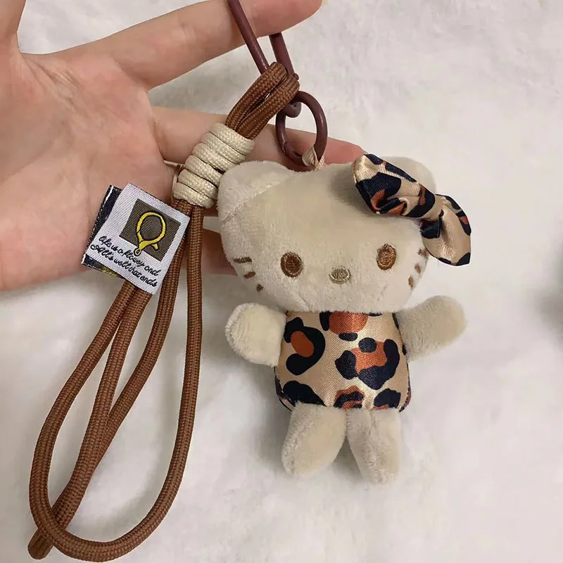

New Sanrio Hello Kitty Plush Doll Cartoon Fluffy Stuffed Doll Kawaii Toy Leopard Print KtCat Keychain Pendant Gift