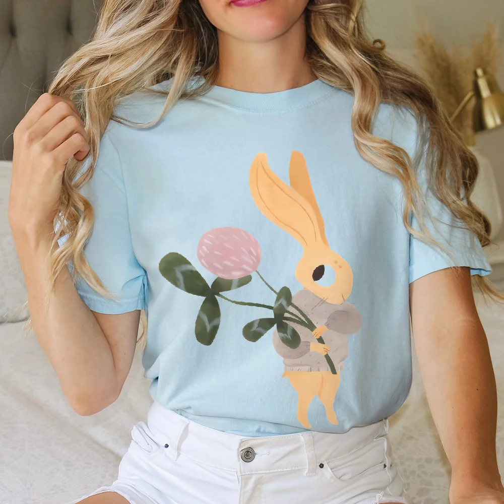 

Abstract Style Bunny Is Cute, Korean Style T-Shirt, Hand-Painted Abstract Tee Women, Y2k Graphic Design, Oversized Summer Top
