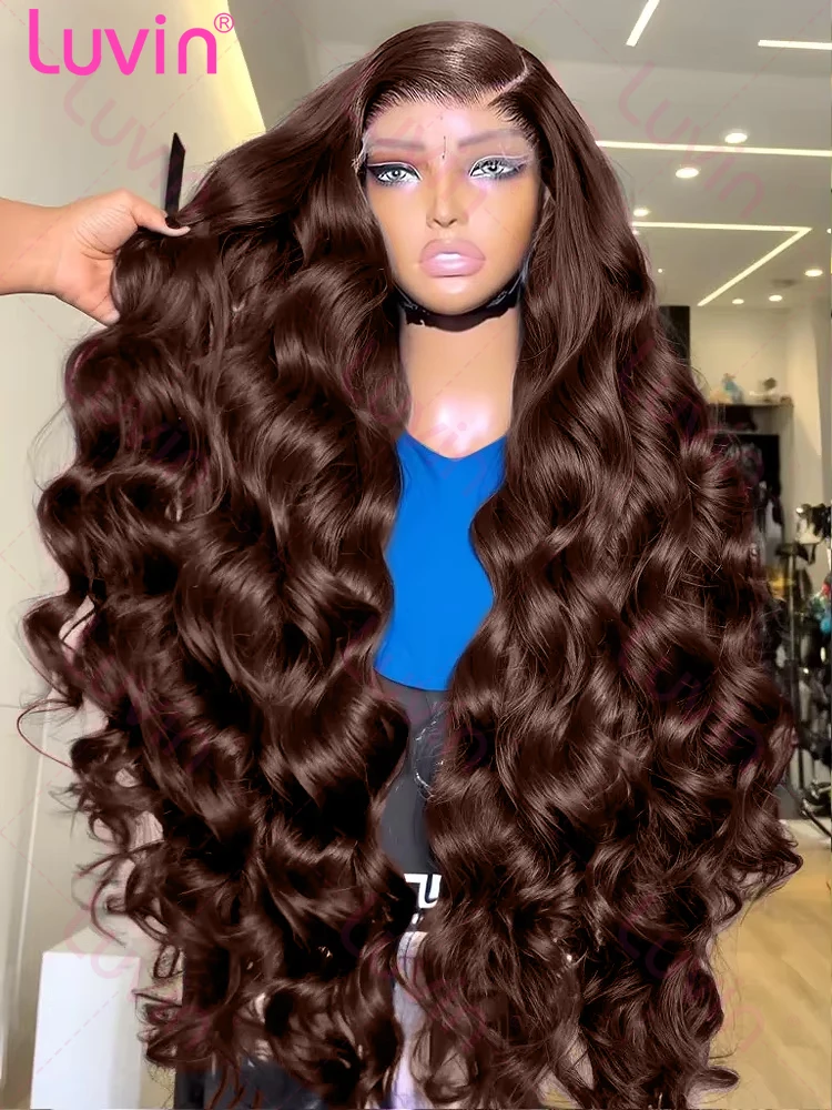 30 32 Inch Chocolate Brown Body Wave Human Hair Wigs Brazilian Body Wave 13x6 HD Lace Front Wigs 13x4 Lace Frontal Wig For Women