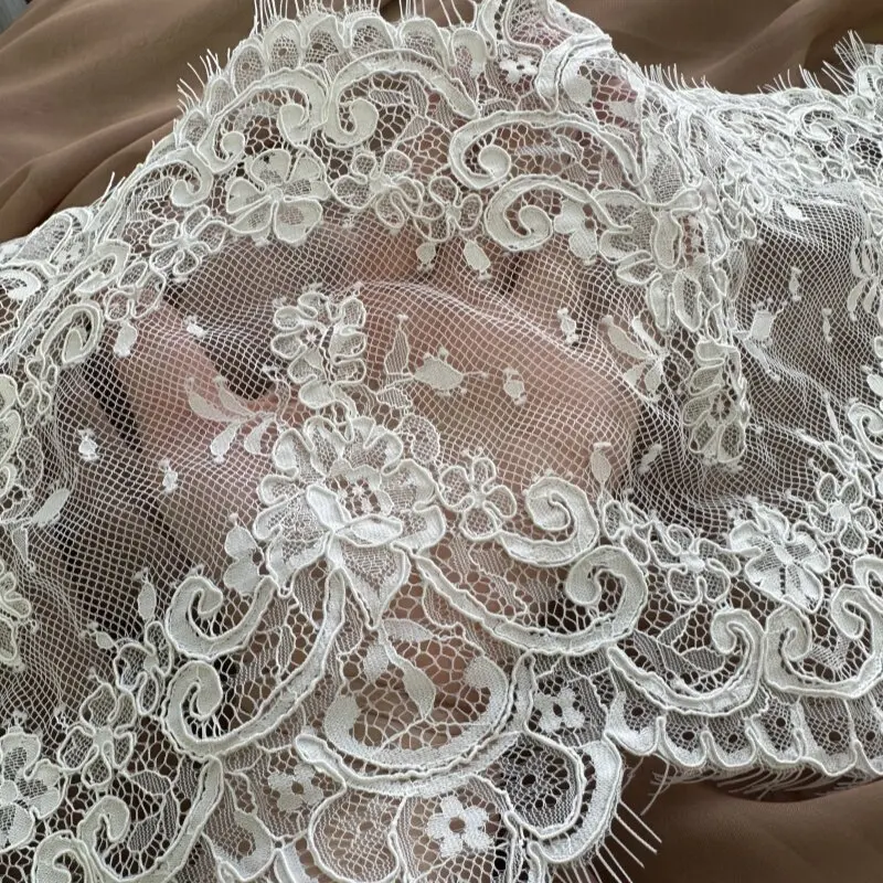 

Premium boned fishbone lace trim with eyelash embroidery lace flowers great lace net for wedding dresses clothing accessory sets