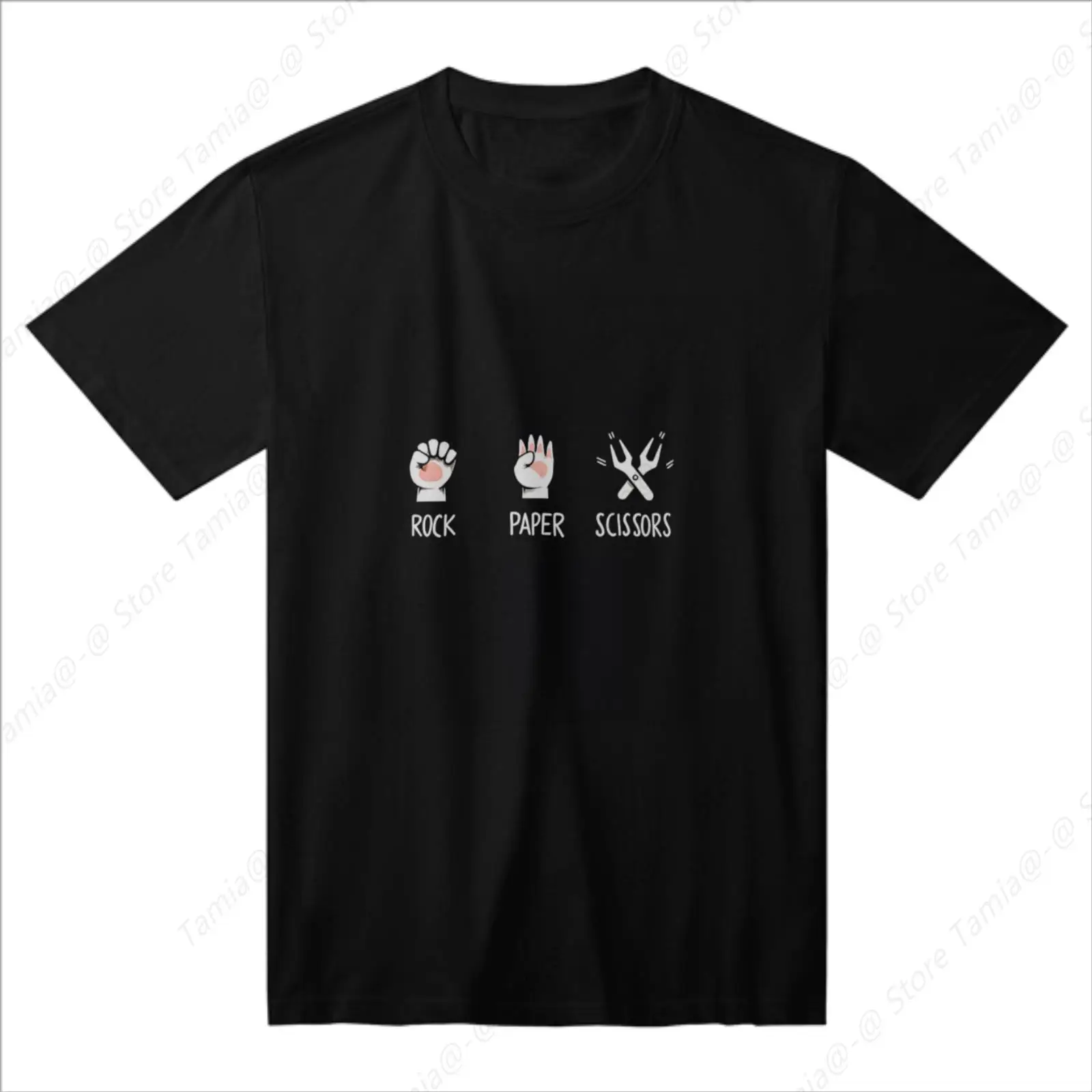 Rock Paper Scissors Graphic Black T-Shirt Men s 140g Round Neck Short Sleeve