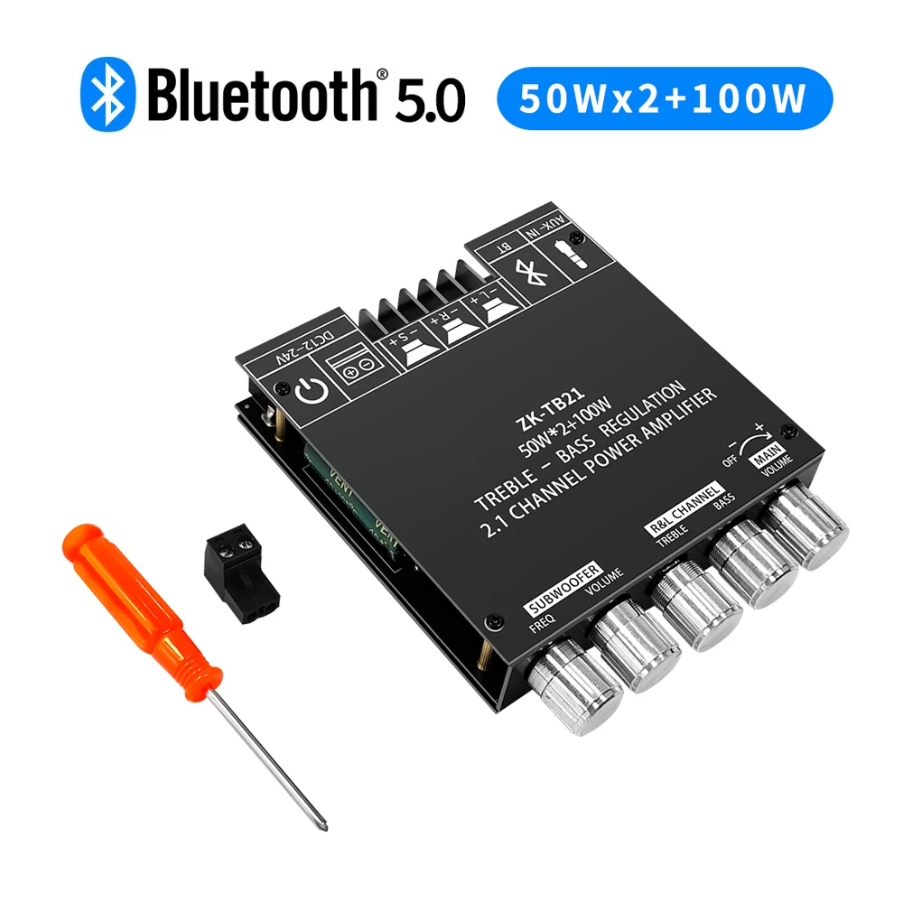 

TB21 Bluetooth Sound Power Amplifier Board 2.1 Channel Mini Wireless Audio Digital Amp Module 50Wx2+100W Subwoofer TPA3116D2